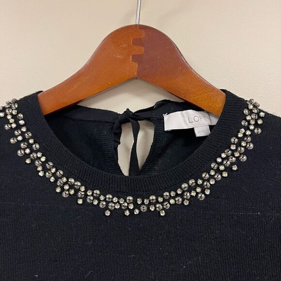 Loft black lightweight sweater with embellished neckline Sz XS - Picture 2 of 7